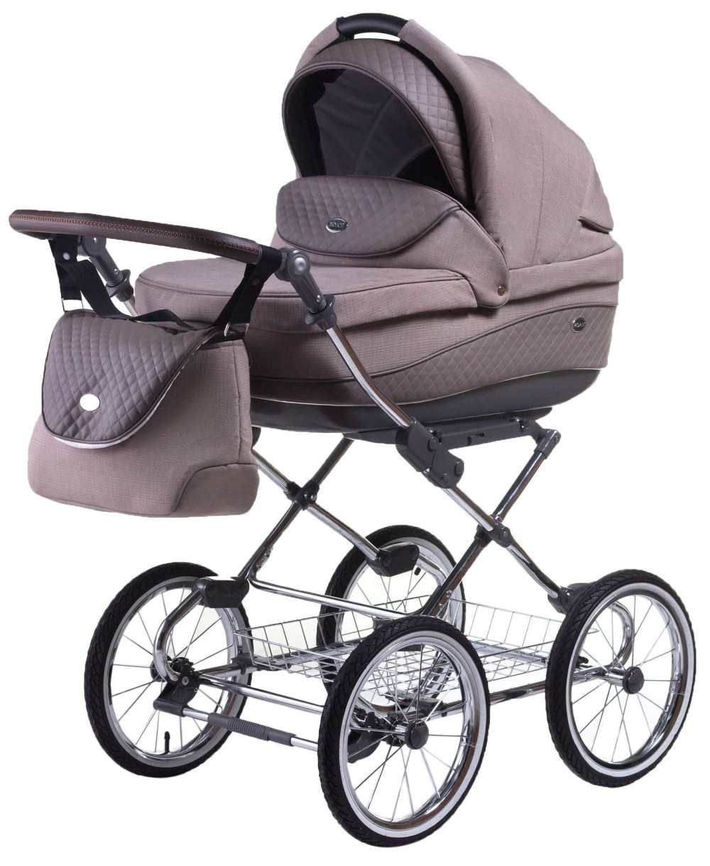 Коляска 2 в 1 класична Roan Emma (14"хром) E73 капучіно - шоколад (шкіра)