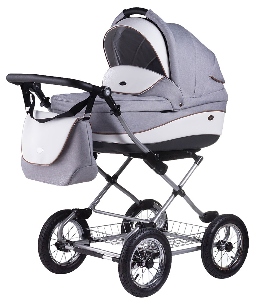 Коляска 2 в 1 класична Roan Emma (12"sery) E54 сірий - біла шкіра