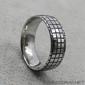 Перстень срібне з ювелірної медичної сталі від Stainles Steel марка 316 L ширина 7 мм шашки