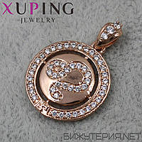 Кулон женский знак зодиака лев золото с камнями фирмы Xuping Jewelry медицинское золото диаметр 18 мм.