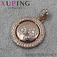 Кулон женский знак зодиака близнецы золото с камнями фирмы Xuping Jewelry медицинское золото диаметр 18 мм.