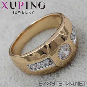 Перстень печатка масивний золотистого кольору Xuping медичне золото декорований кристалами 18K