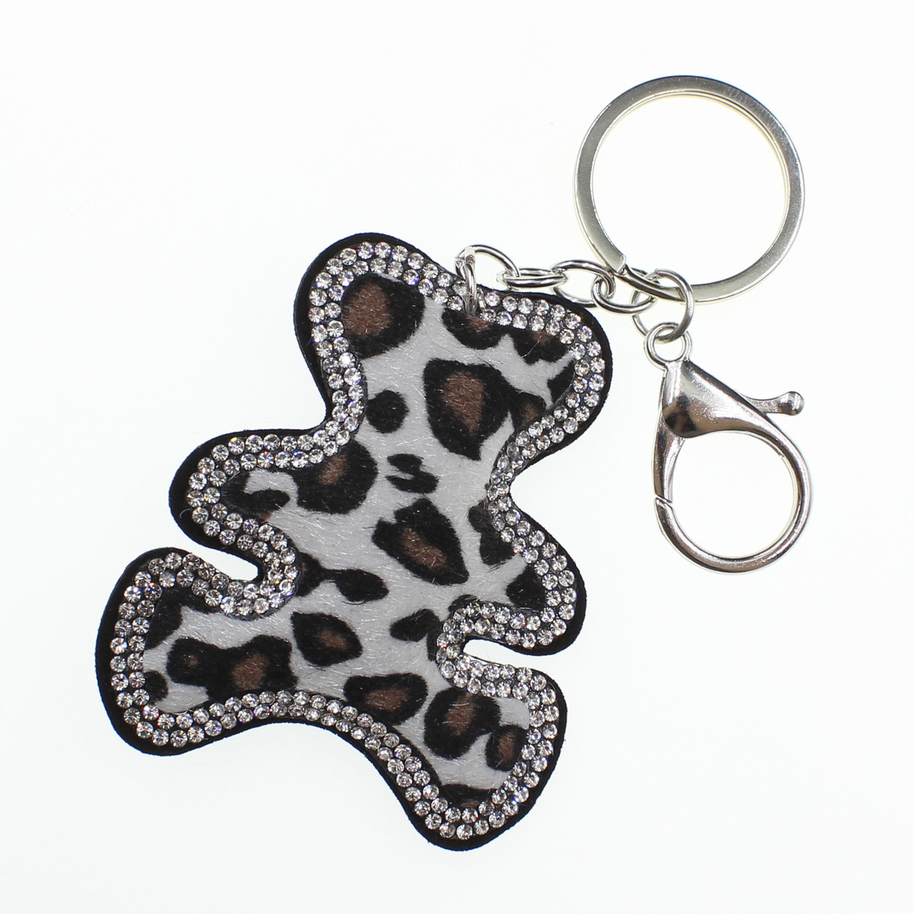 Брелок зі стразами срібний Ведмедик колір леопардовий 6х5,3 см