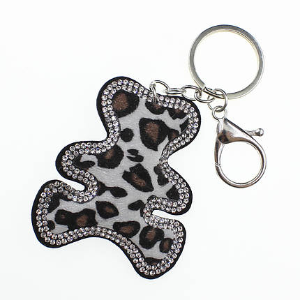 Брелок зі стразами срібний Ведмедик колір леопардовий 6х5,3 см, фото 2