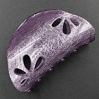 Заколка Краб для волос французский пластик фиолетового цвета с переливающимися блёсточками цветочки