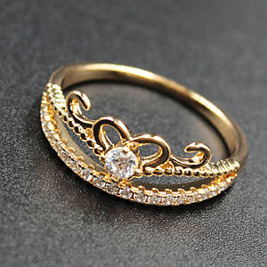 Кольцо женское золотистого цвета Xuping( Хьюпинг) Jewerly сердечко с белыми хрустальными камушками