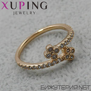 Кільце золотисте тонке замкнуте Xuping Jewelry квіточки в кристалах медичне золото 18K