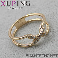 Кольцо золотистое тонкое Xuping Jewelry крестик в стразах медицинское золото 18K