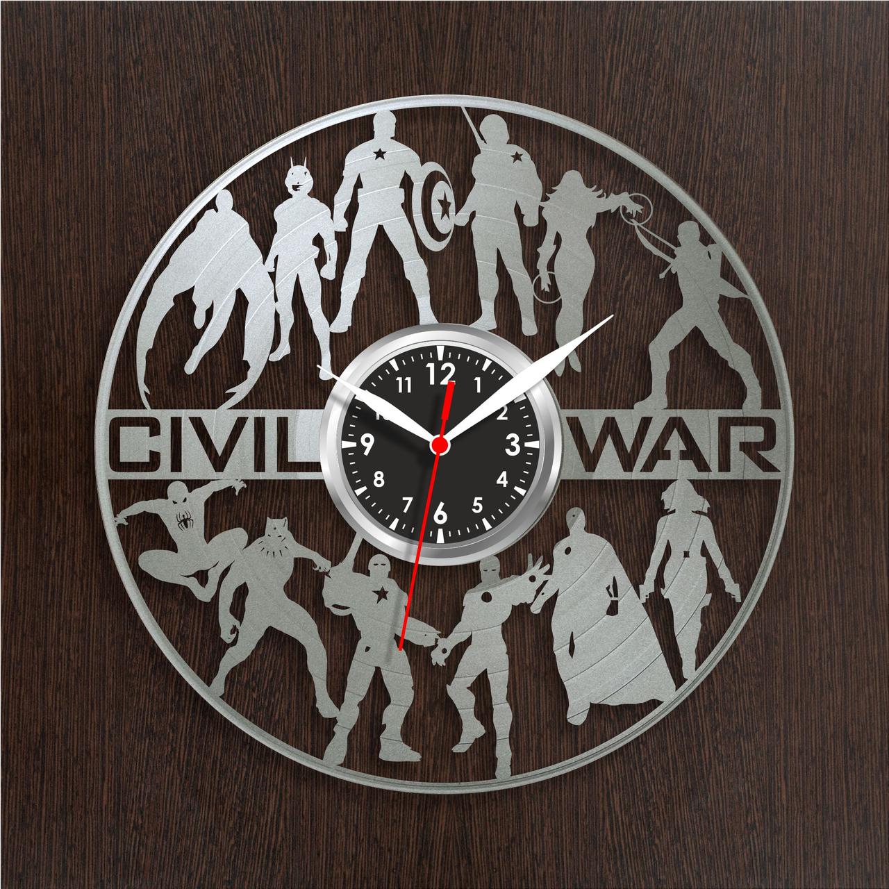 Срібний годинник Месники Годинник із вінілової пластинки Годинник супергерої Marvel Кварцовий годинник Годинник у хол 30 см