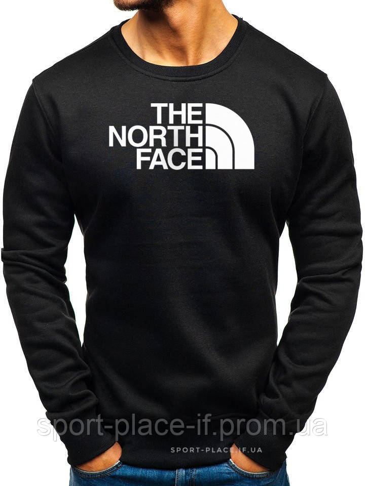 Утеплений чоловічий світшот The North Face (Норс Фейс) чорний (ЗИМА) з начосом толстовка лонгслив