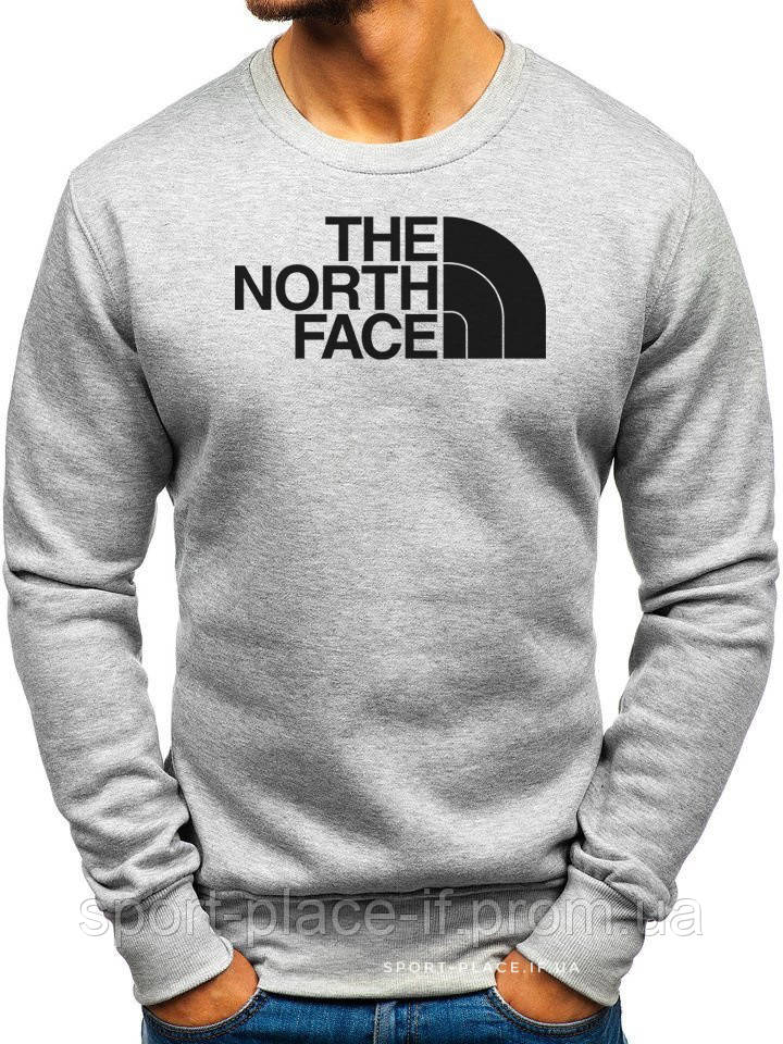 Утеплений чоловічий світшот The North Face (Норс Фейс) ЗИМА світло сірий з начосом толстовка лонгслив