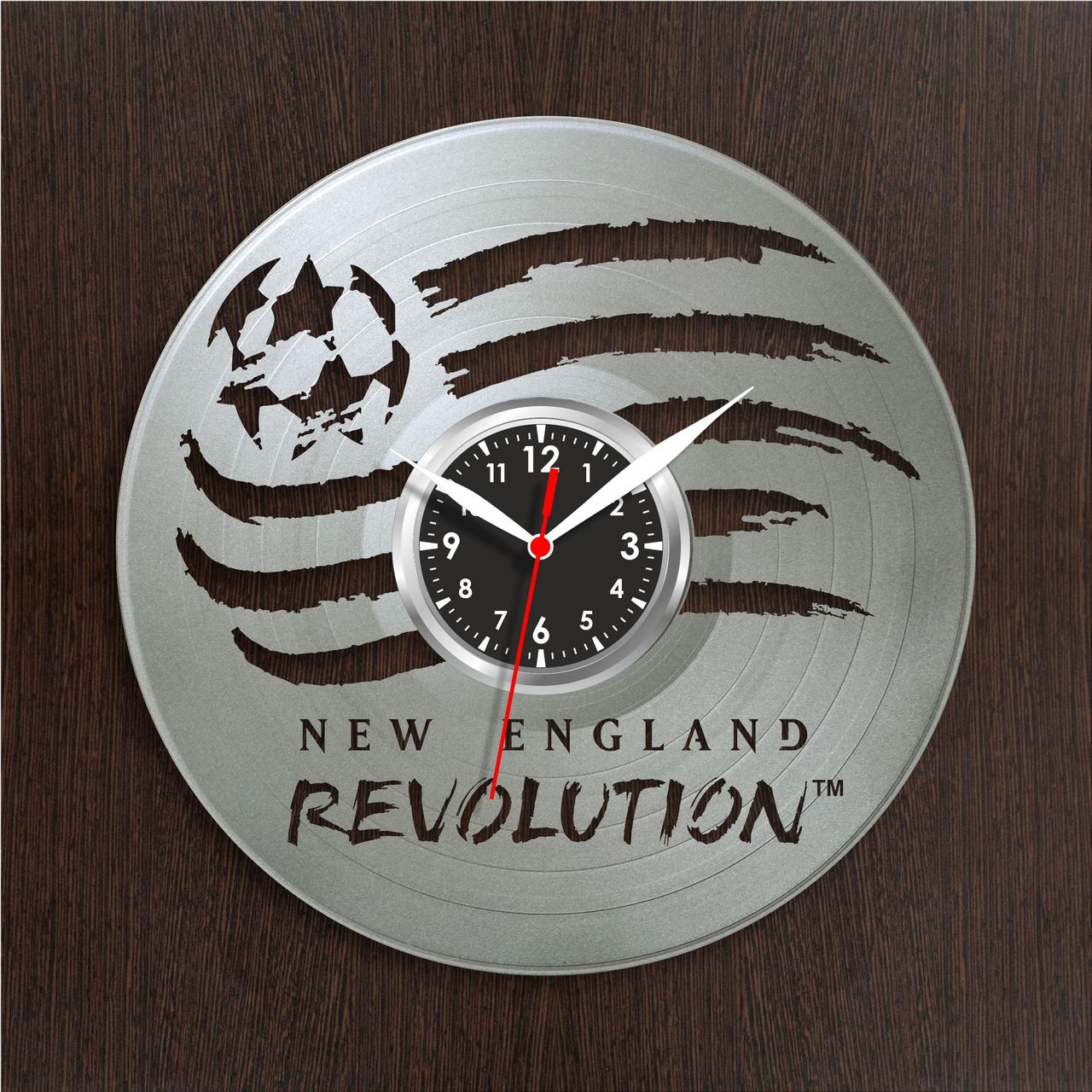 Срібний годинник футбольного клубу Нова Англія Вініловий годинник ФК New England Revolution Годинник у хол 30 см, фото 1