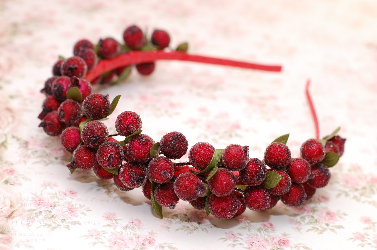 Ободок для волосся / обруч на голову з ягодами калини бордовий 239, фото 1