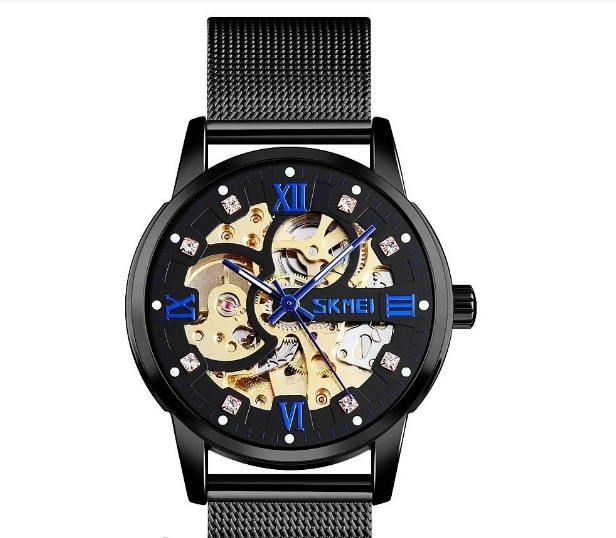 Механічний чоловічий годинник Skmei 9199 Skeleton чорний