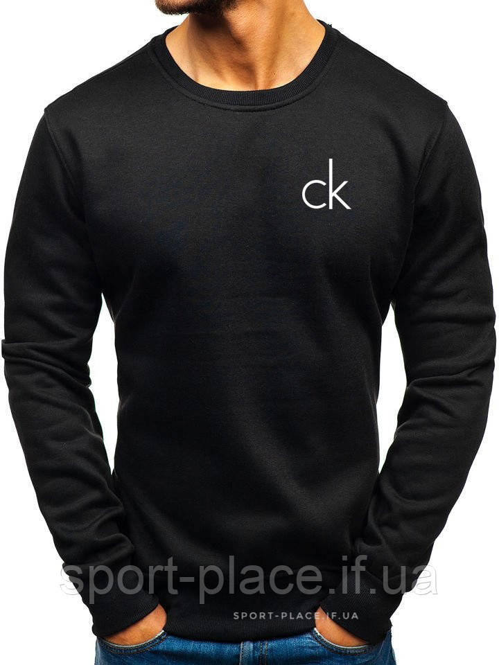 Утеплений чоловічий світшот Calvin Klein (Кельвін Кляйн) чорний (ЗИМА) з начосом толстовка лонгслив