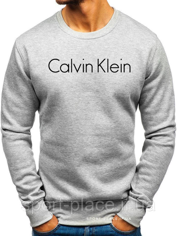Чоловічий світшот Calvin Klein (Кельвін Кляйн) світло сірий (велике лого) толстовка лонгслив чоловічий світшот