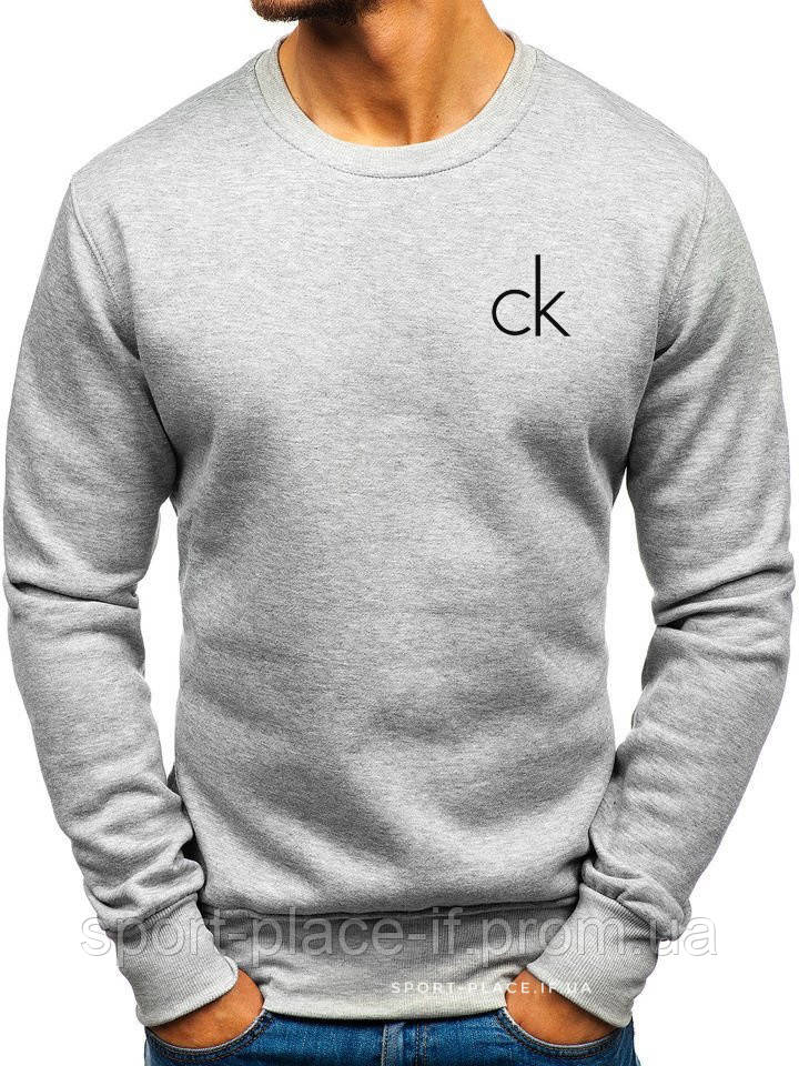 Чоловічий світшот Calvin Klein (Кельвін Кляйн) світло сірий (мале лого) толстовка лонгслив (чоловічий світшот)