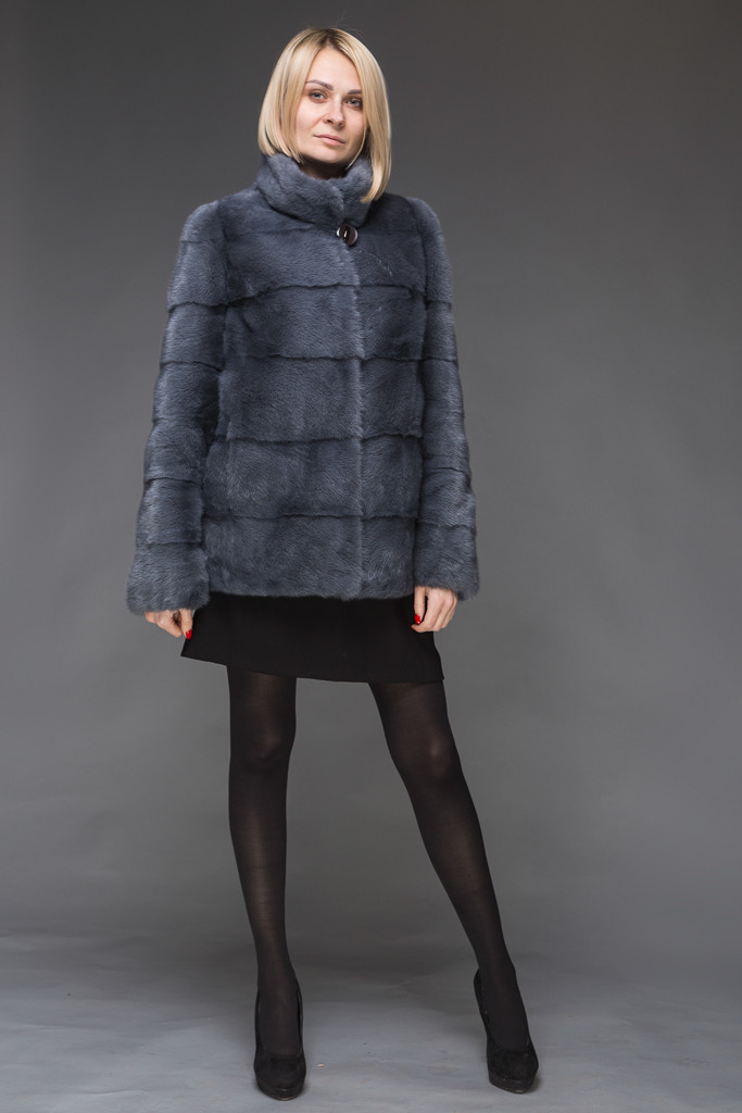 Норковий кожушок 70 см. колір джинс, фото 1