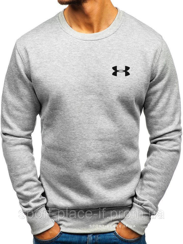 Утеплений чоловічий світшот Under Armour (Андер Армор) ЗИМА світло сірий з начосом толстовка лонгслив