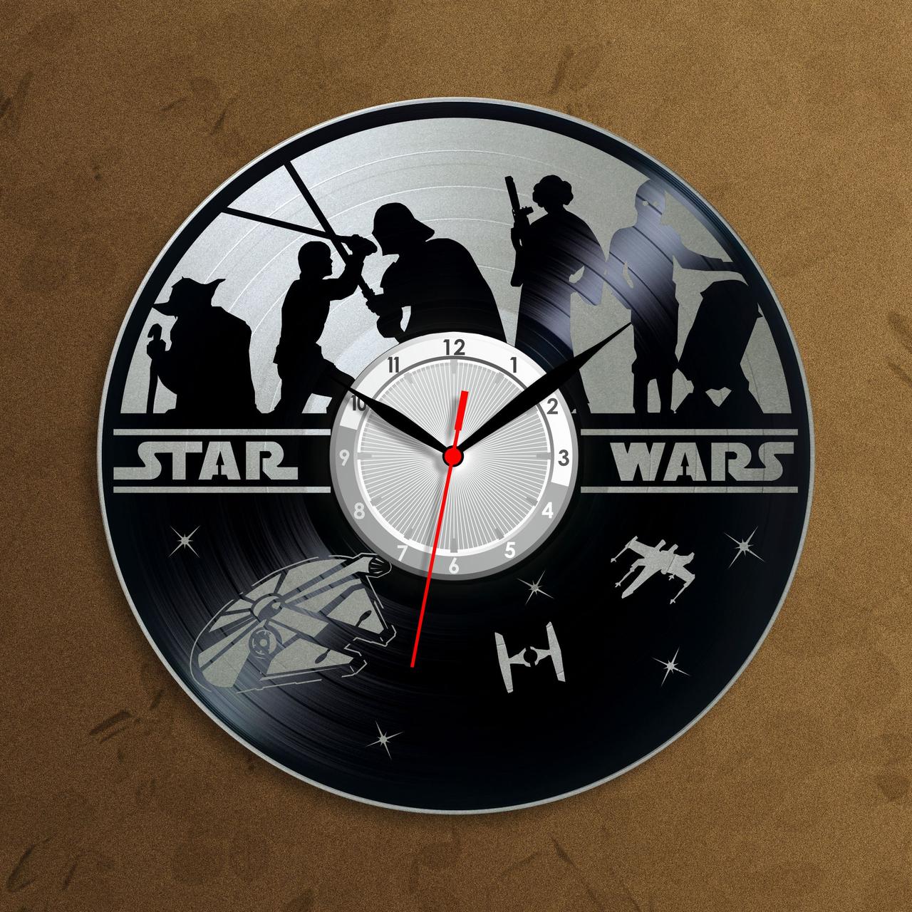Срібний годинник Star Wars годинник Декор у кімнату Зоряний Війни годинник Персонажі Зоряний Вініловий годинник 300 мм, фото 1