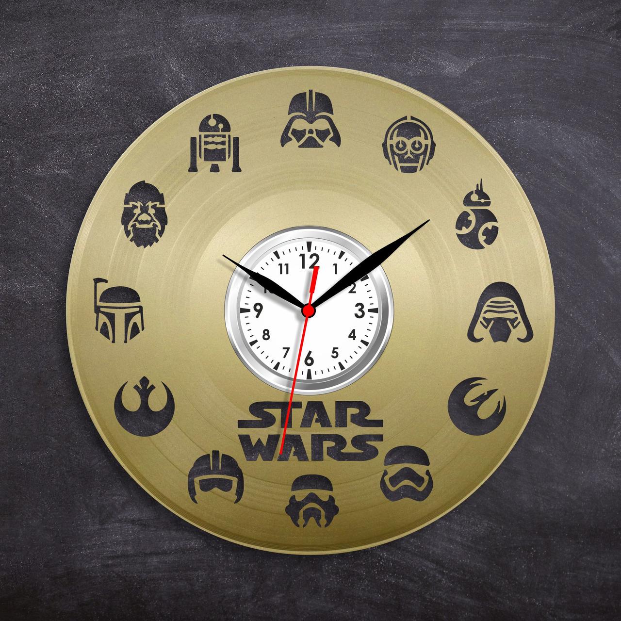 Годинник у кольорі золота Зоряний Війни Годинник із вінілу Круглий годинник у кімнату Декор дитячої кімнати Арт дизайн
