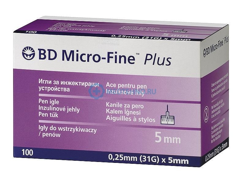 100 шт-Голки BD Microfine 31G (0,25х5 мм) для інсулінових шприц-ручок .