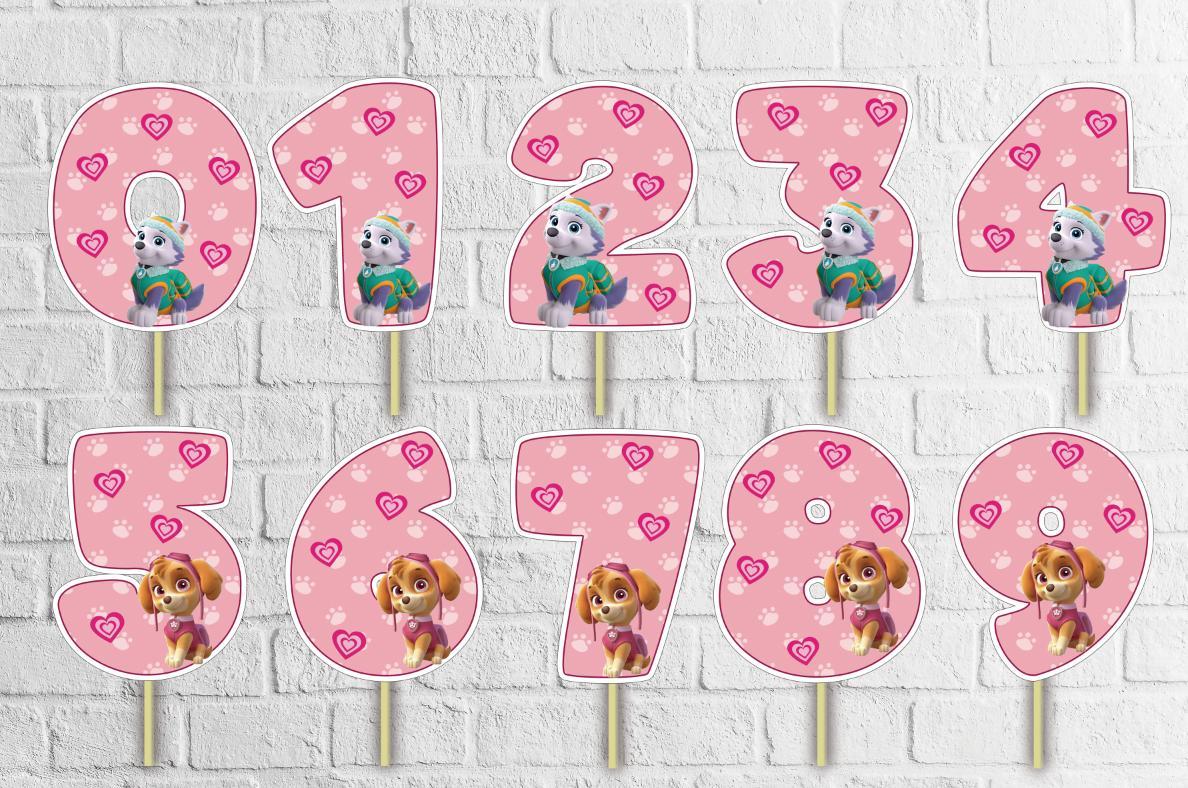 Топпер-цифра (від 0 до 10см цифра) вирубка "Щенячий патруль" Рожевий (1шт)-