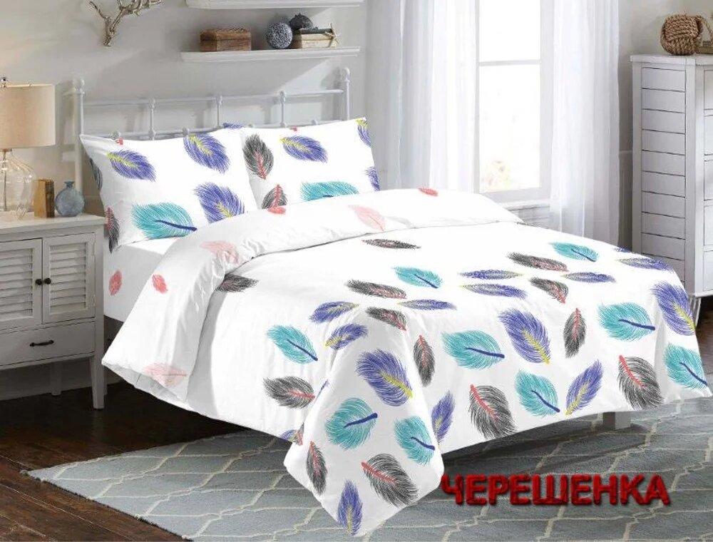 Тканина для постільної білизни Бязь "Gold" Lux GL1232 (A+B) - (50м+50м) біла з пір'ям