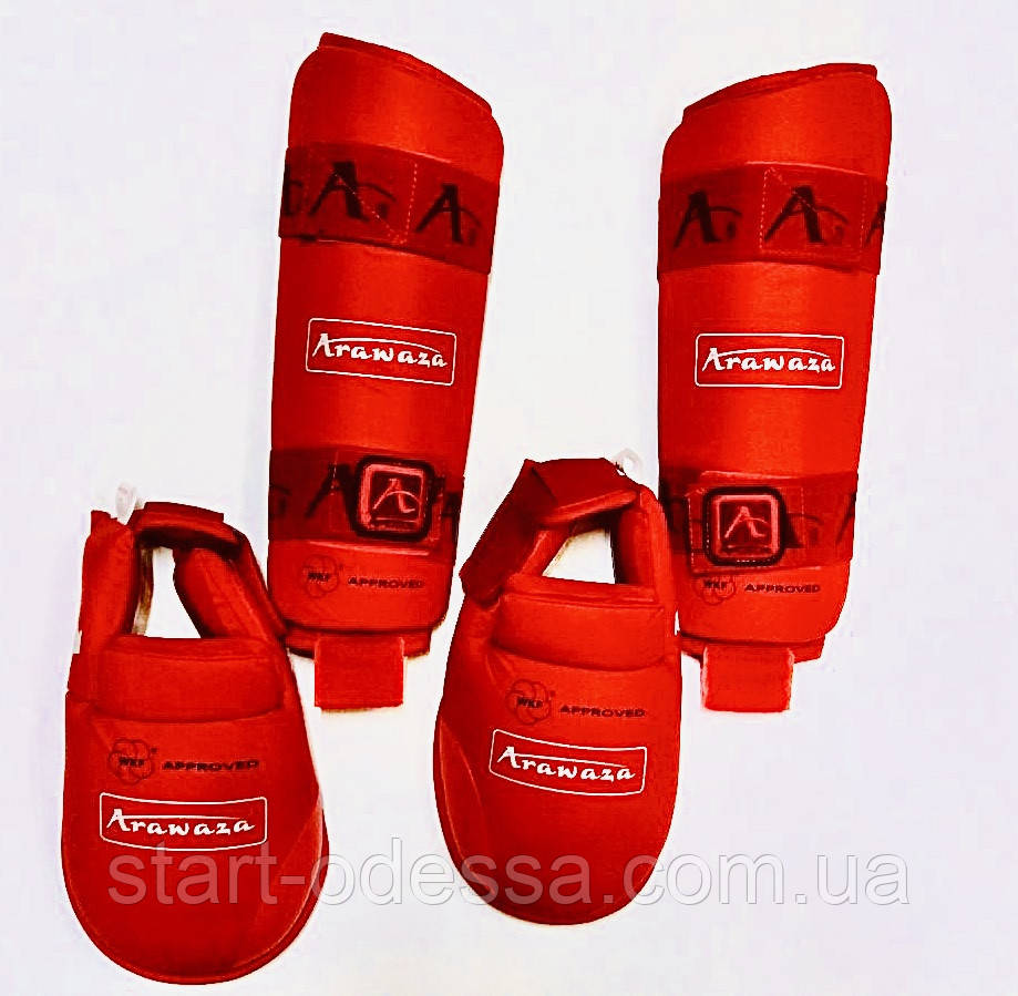 Захист для ніг (гомілка+фути) ARW червона розбирається WKF розмір S для єдиноборств
