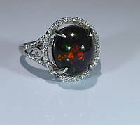 Фантастика Великолепное кольцо с натуральным эфиопским черным опалом 3.4 ct Размер свободный
