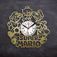 Золотые часы Супер Марио Декор детской спальни Часы с винила Super Mario game Часы на стену 30 см