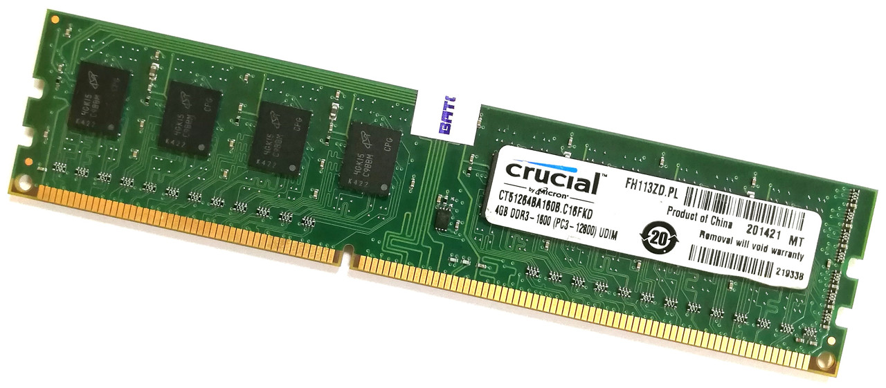 Оперативна пам'ять Crucial DDR3 4Gb 1600MHz PC3-12800U 2R8 CL11 (CT51264BA160B.C16FKD) Б/У