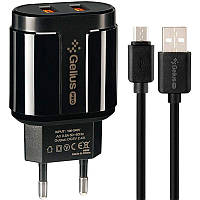 Сетевое зарядное устройство Gelius Pro Avangard GP-HC06 + USB кабель MicroUSB (2.4A),Черное