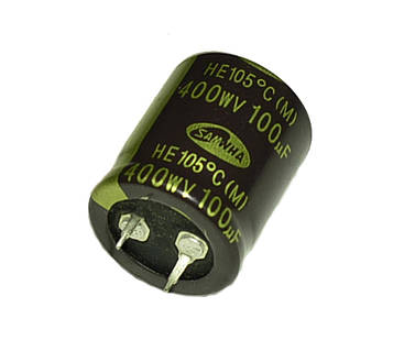 Конденс. електрол. snap-in 100мкФ 400В Samwha 105*С HE 25*30