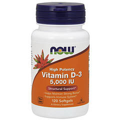 NOW Foods Vitamin D-3 5,000 IU, Витамин Д3 (120 капс.)