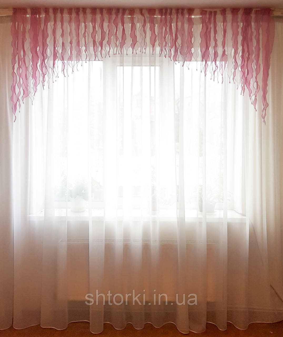 Ламбрекен Водопад розовый с белым - фото 1 - id-p1085985270
