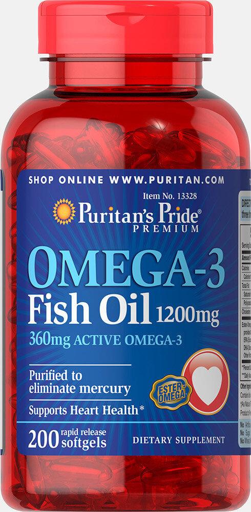 Puritan's Pride Omega-3, Омега-3, Риб'ячий жир, 1200 mg (360 мг active omega-3) (200 капс.)