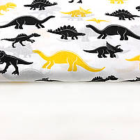 Польська бавовняна тканина "Динозаври чорно-жовті на білому", фото 3
