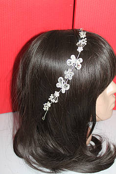 Срібна гілочка з білими каменями гірський кришталь для розкішних зачісок