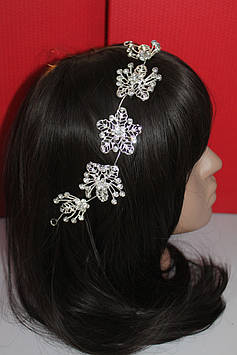 Срібна гілочка з білими каменями гірський кришталь для весільних зачісок