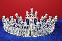 Роскошная серебряная большая корона тиара с белыми жемчужинами и белыми камнями для торжественных мероприятий