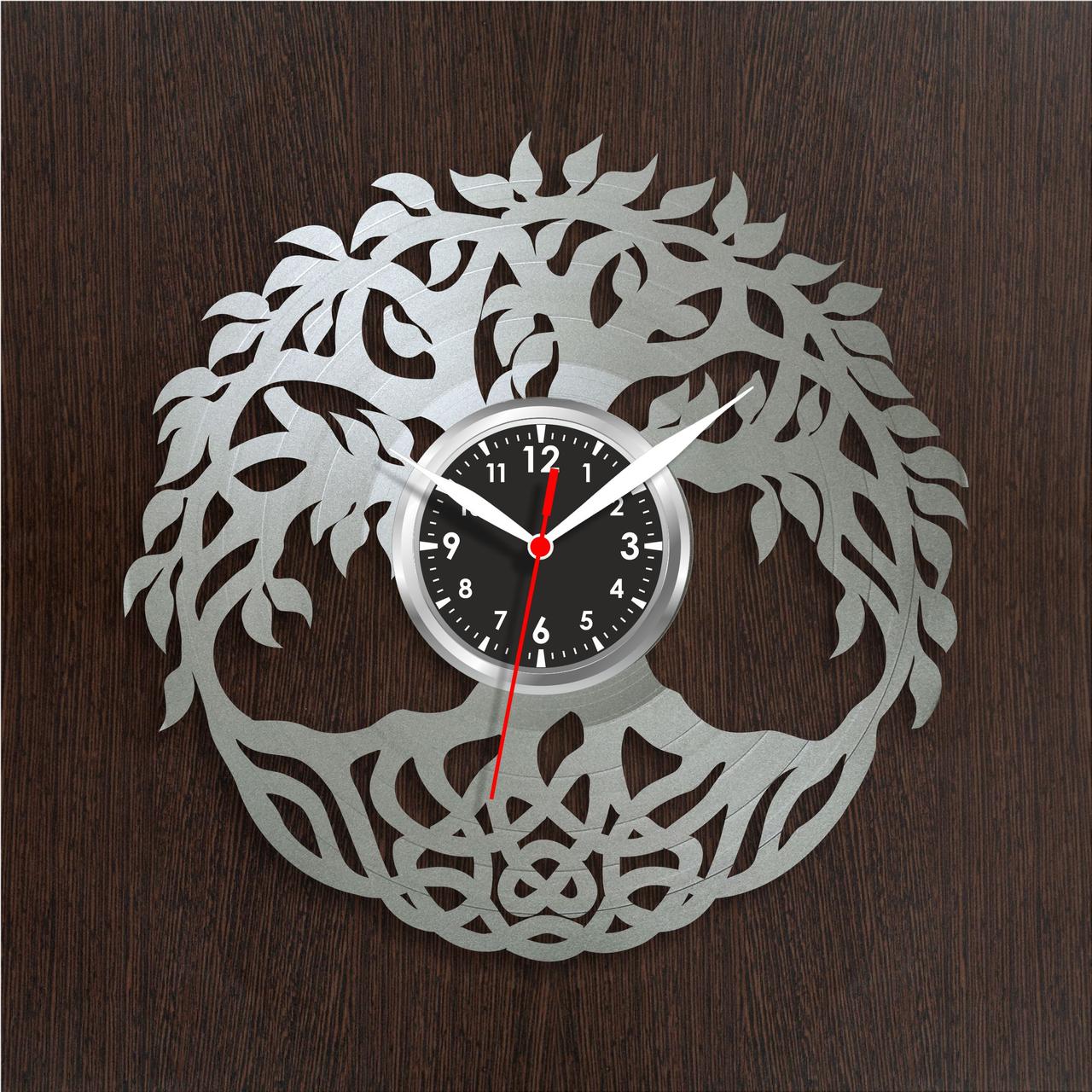 Дерево життя Годинник у кольорі срібла Вініловий декор Дерево сім'ї Вініловий годинник Декор на стіну Годинника в будинок
