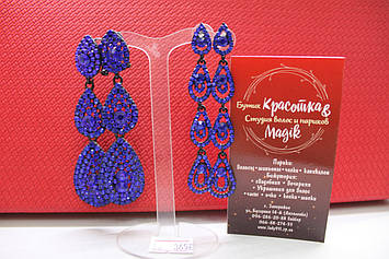 Елітні вечірні сріблясті сережки на урочистий захід з синіми каменями