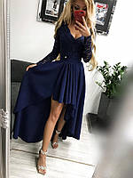 Сукня жіноча Ліана темно-синє вечірнє асиметричне з гипюровым рукавом