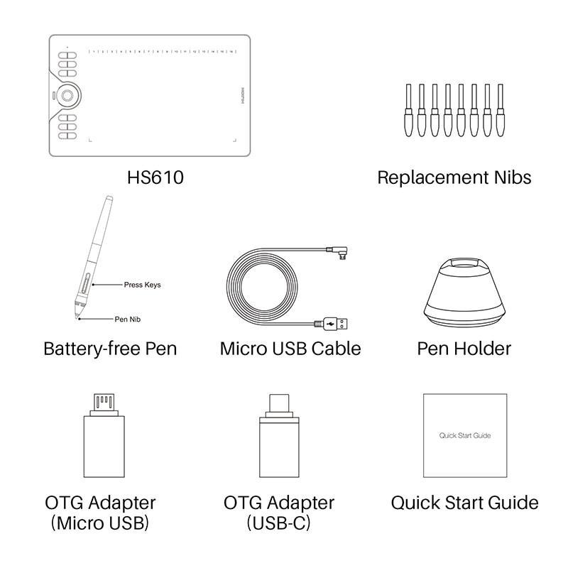 Графический планшет Huion HS610 для рисования +перчатка MAC Windows Android - фото 5 - id-p1085998557