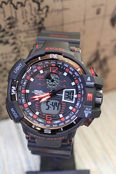 Годинники чоловічі Smael чорні з червоним