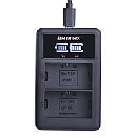 Зарядний пристрій для Batmax LP E6 на 2 батареї + USB РК-дисплей