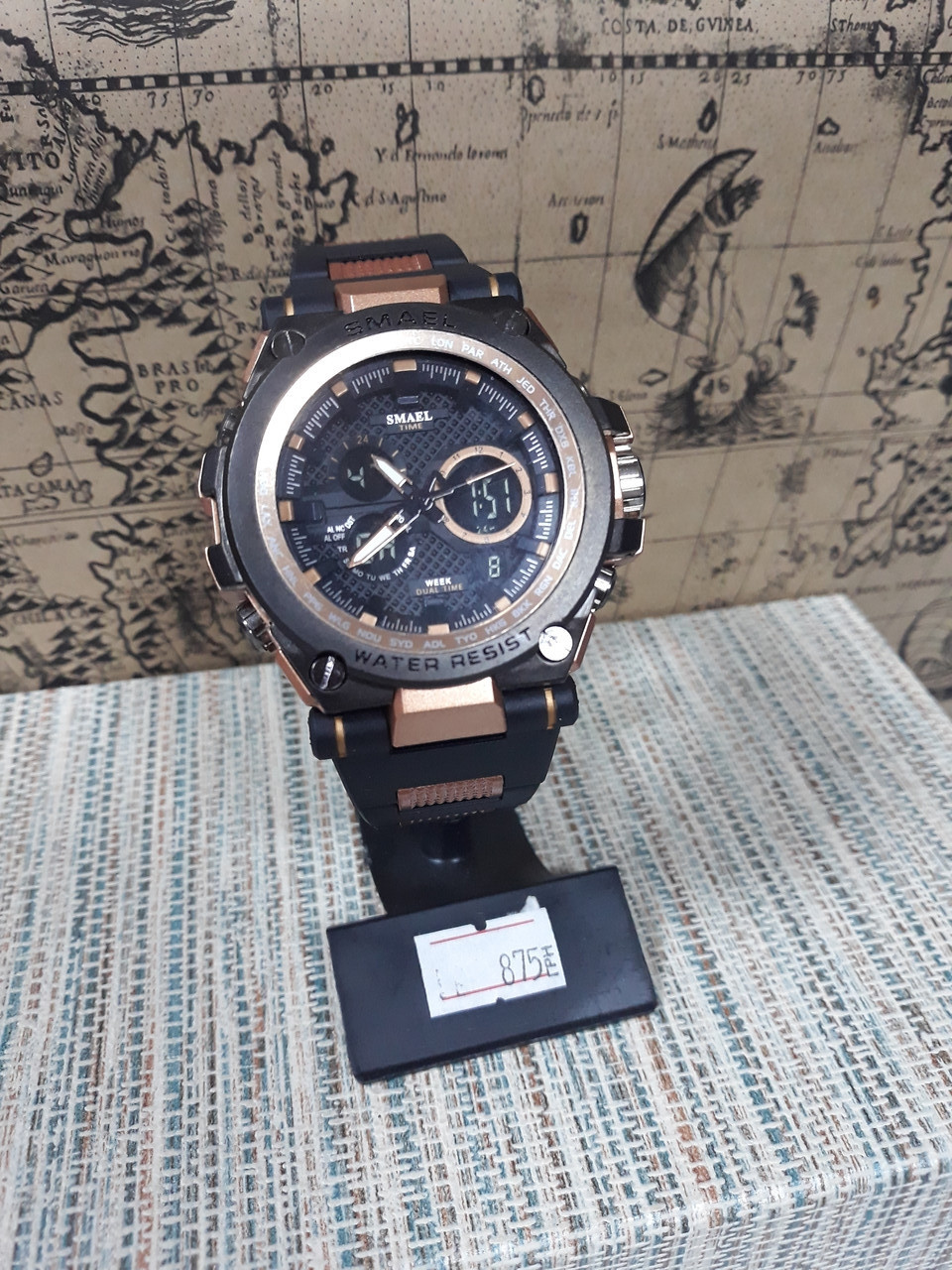 Чоловічі годинники аналог G-Shock чорні з вставками рожеве золото з підсвічуванням
