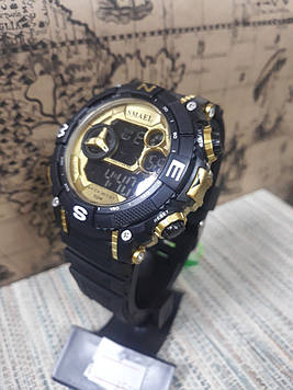 Годинник спортивні чоловічі Smael чорні з золотом
