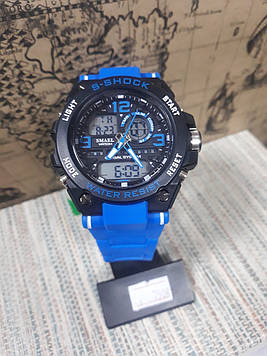 Годинник G-Shock Джі шок чоловічі Smael чорні з синім ремінцем